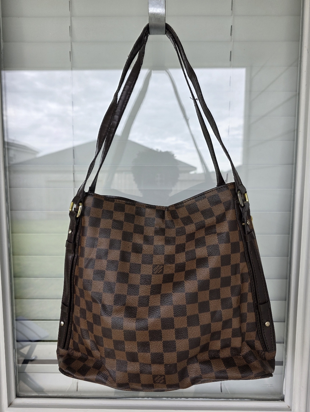 Louis Vuitton Brown Checkered Shoulder Top Handle Bag Women 11x13 Inches - Picture 7 of 15